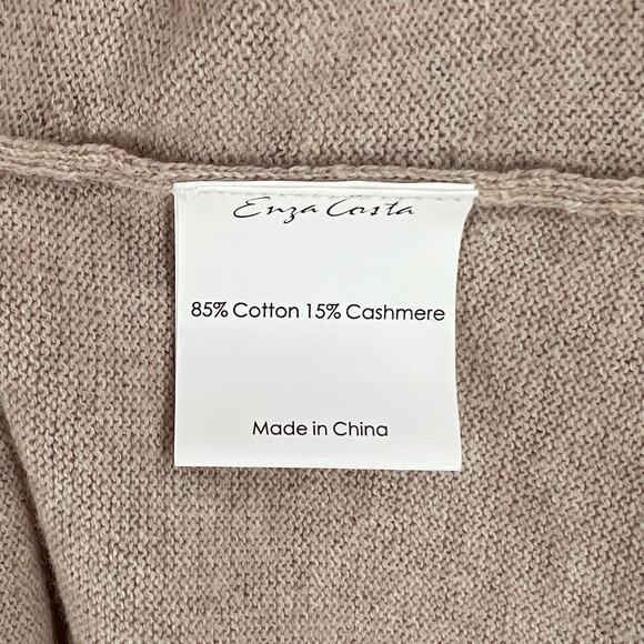 ENZA COSTA Fine Cashmere Knitted V-neck Sweater Medium Large Oatmeal Long Sleeve - Picture 12 of 15